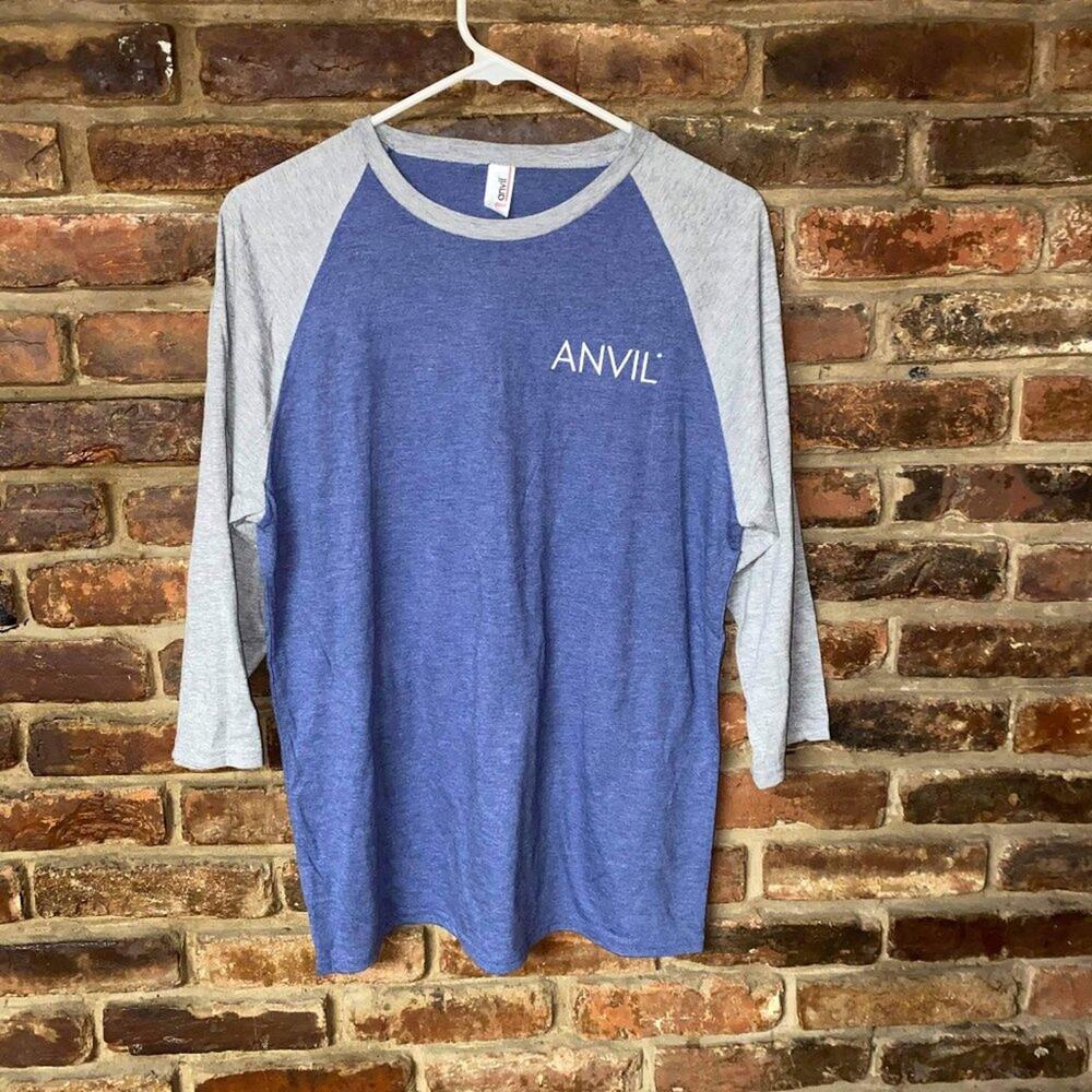 Anvil Raglan Blue Gray T-Shirt Size Medium